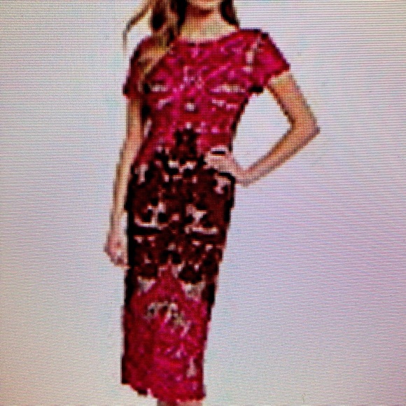 J.S. Collections Soutache embroidered overlay midi dress in Magenta/Cabernet - Picture 8 of 8